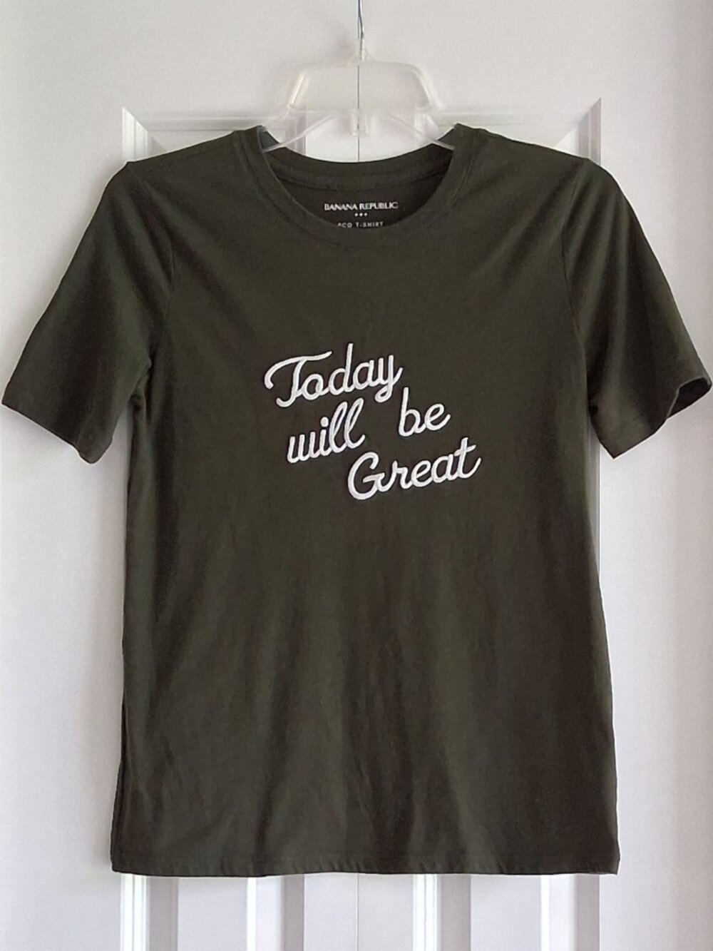 Banana Republic Short Sleeve Olive Green White Embroidery Top Women's Size XS